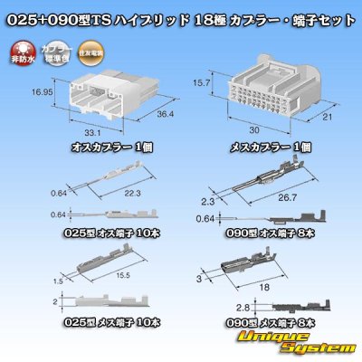 画像6: 住友電装 025+090型TS ハイブリッド 非防水 18極 カプラー・端子セット (025型TS 10極+090型TS 8極)