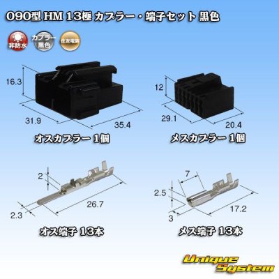 画像1: 住友電装 090型 HM 非防水 13極 カプラー・端子セット 黒色