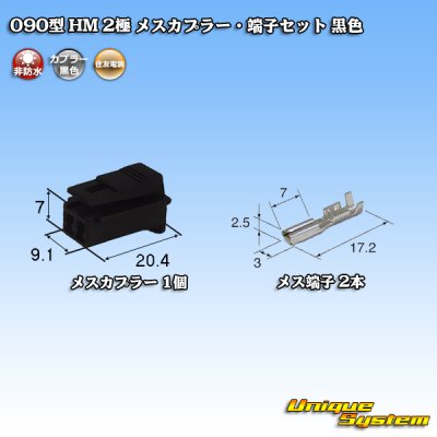 画像1: 住友電装 090型 HM 非防水 2極 メスカプラー・端子セット 黒色