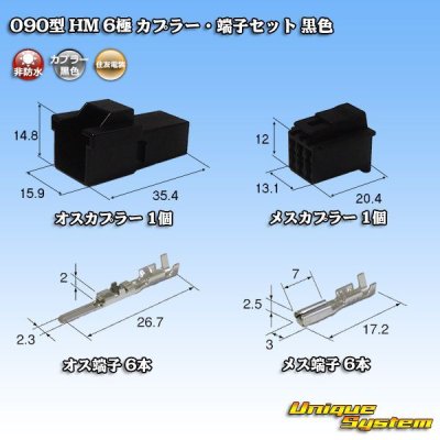 画像1: 住友電装 090型 HM 非防水 6極 カプラー・端子セット 黒色