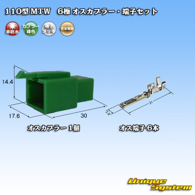 画像1: 住友電装 110型 MTW 非防水 6極 オスカプラー・端子セット 緑色