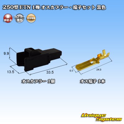 画像1: 住友電装 250型 ETN 非防水 1極 オスカプラー・端子セット 黒色