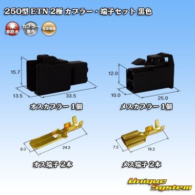 画像1: 住友電装 250型 ETN 非防水 2極 カプラー・端子セット タイプ1 黒色