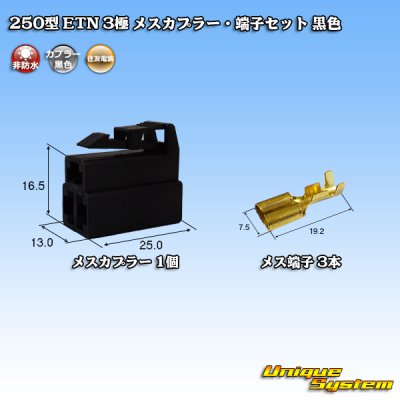 画像1: 住友電装 250型 ETN 非防水 3極 メスカプラー・端子セット 黒色