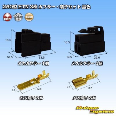 画像1: 住友電装 250型 ETN 非防水 3極 カプラー・端子セット 黒色