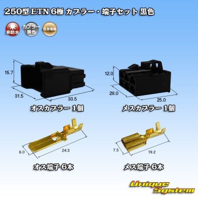 画像1: 住友電装 250型 ETN 非防水 6極 カプラー・端子セット 黒色