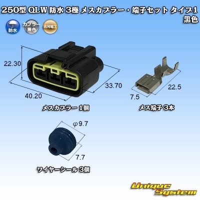 画像1: 古河電工 250型 QLWコネクタ 防水 3極 メスカプラー・端子セット タイプ1 黒色