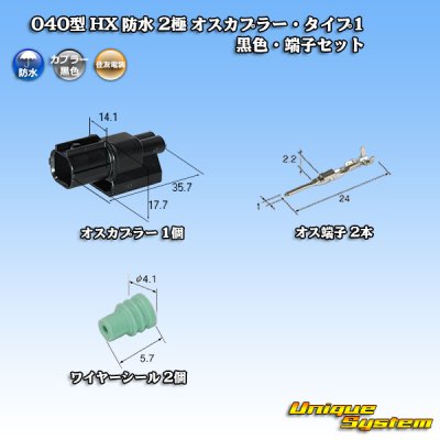 画像1: 住友電装 040型 HX 防水 2極 オスカプラー・端子セット タイプ1 黒色