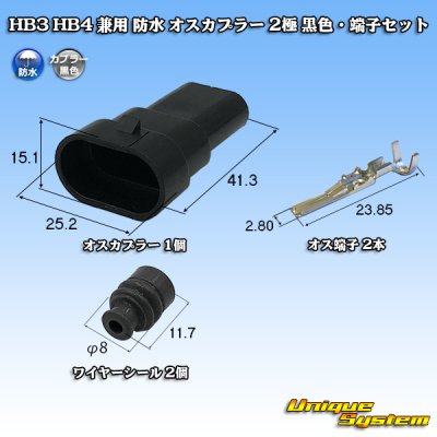 画像1: HB3 HB4 兼用 防水 オスカプラー 2極 黒色・端子セット