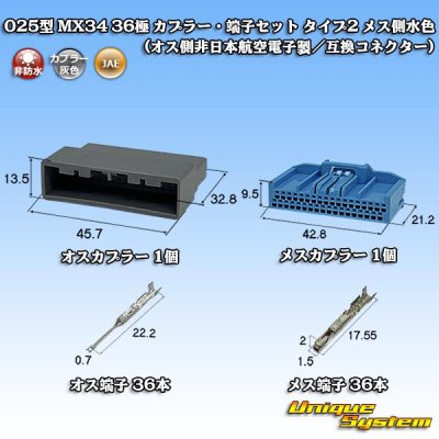 画像1: 日本航空電子JAE 025型 MX34 非防水 36極 カプラー・端子セット タイプ2 メス側水色 (オス側非日本航空電子製/互換コネクター)