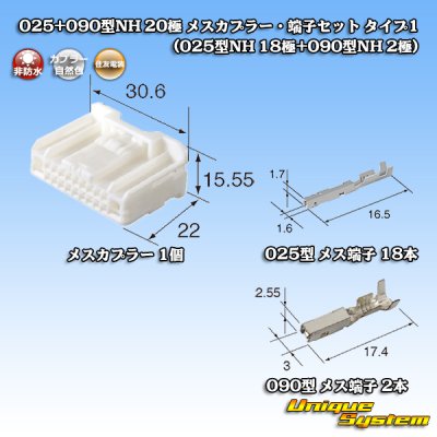 画像1: 住友電装 025+090型NH ハイブリッド 非防水 20極 メスカプラー・端子セット タイプ1 (025型NH 18極+090型NH 2極)