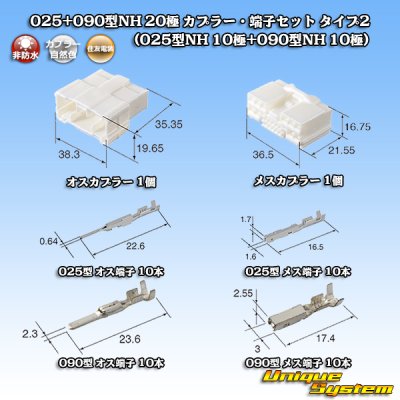画像1: 住友電装 025+090型NH ハイブリッド 非防水 20極 カプラー・端子セット タイプ2 (025型NH 10極+090型NH 10極)