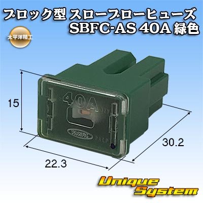 画像1: 太平洋精工 ブロック型 スローブローヒューズ SBFC-AS 40A 緑色 3047