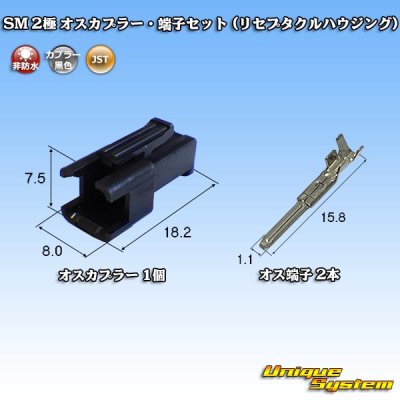 画像1: JST 日本圧着端子製造 SM 非防水 2極 オスカプラー・端子セット (リセプタクルハウジング)