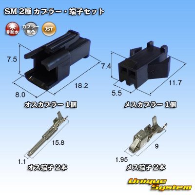 画像1: JST 日本圧着端子製造 SM 非防水 2極 カプラー・端子セット