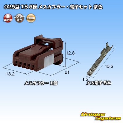 画像1: 住友電装 025型 TS 非防水 5極 メスカプラー・端子セット 茶色