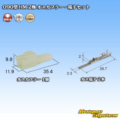 画像1: 住友電装 090型 HM 非防水 2極 オスカプラー・端子セット