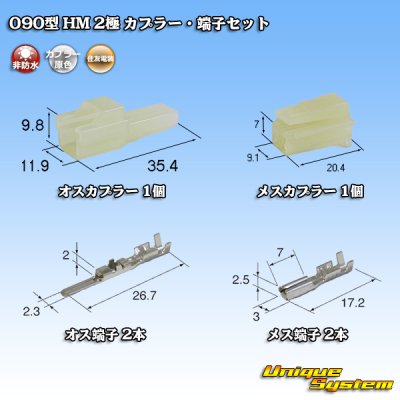 画像1: 住友電装 090型 HM 非防水 2極 カプラー・端子セット