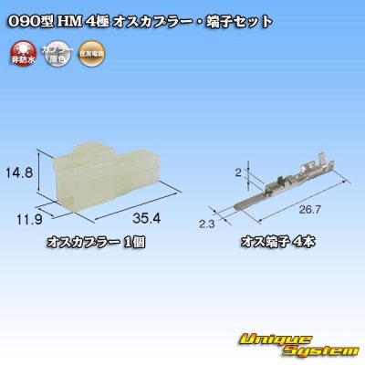 画像1: 住友電装 090型 HM 非防水 4極 オスカプラー・端子セット