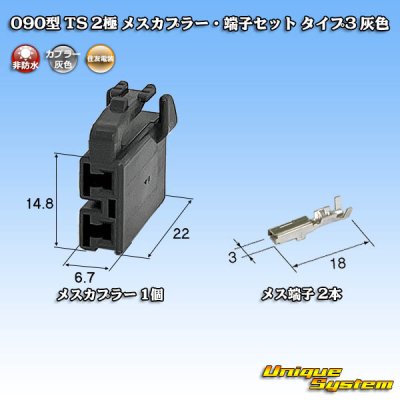 画像1: 住友電装 090型 TS 非防水 2極 メスカプラー・端子セット タイプ3 灰色