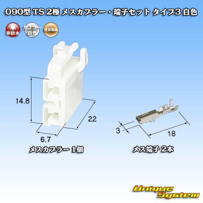 画像1: 住友電装 090型 TS 非防水 2極 メスカプラー・端子セット タイプ3 白色