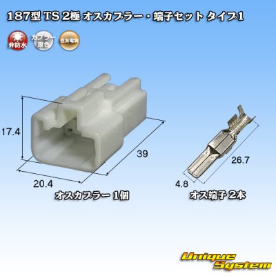 画像1: 住友電装 187型 TS 非防水 2極 オスカプラー・端子セット タイプ1