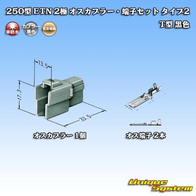 画像1: 住友電装 250型 ETN 非防水 2極 オスカプラー・端子セット タイプ2 T型 黒色