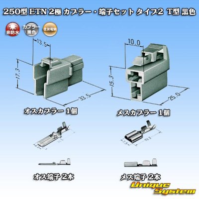 画像1: 住友電装 250型 ETN 非防水 2極 カプラー・端子セット タイプ2 T型 黒色