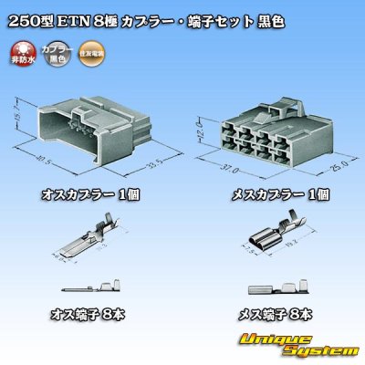 画像1: 住友電装 250型 ETN 非防水 8極 カプラー・端子セット 黒色