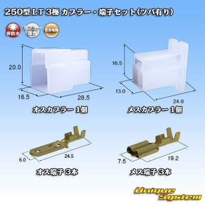 画像1: 住友電装 250型 LT 非防水 3極 カプラー・端子セット(ツバ有り)