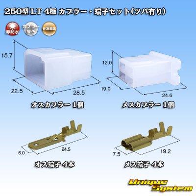 画像1: 住友電装 250型 LT 非防水 4極 カプラー・端子セット(ツバ有り)