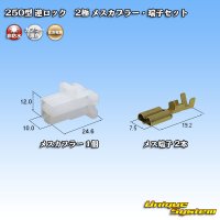 住友電装 250型 逆ロック 非防水 2極 メスカプラー・端子セット (オス側ブラケット有り・無しどちらでも使用可)