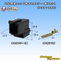 住友電装 250型 逆ロック 非防水 2極 オスカプラー・端子セット 黒色 (ブラケット有り)