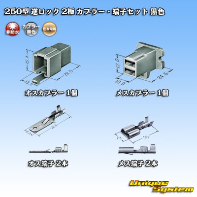 画像1: 住友電装 250型 逆ロック 非防水 2極 カプラー・端子セット 黒色