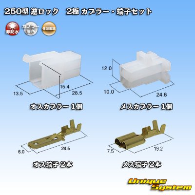 画像1: 住友電装 250型 逆ロック 非防水 2極 カプラー・端子セット (オス側ブラケット無し)