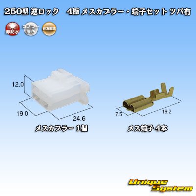 画像1: 住友電装 250型 逆ロック 非防水 ツバあり 4極 メスカプラー・端子セット