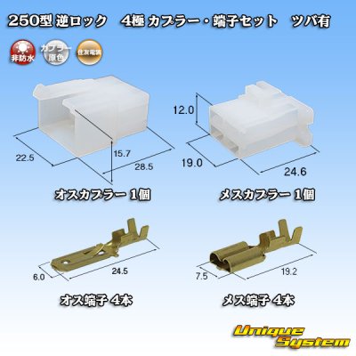 画像1: 住友電装 250型 逆ロック 非防水 ツバあり 4極 カプラー・端子セット