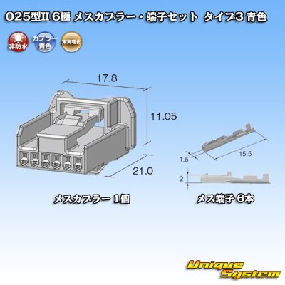 画像2: 東海理化 025型II 非防水 6極 メスカプラー・端子セット タイプ3 青色