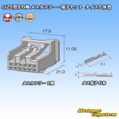 画像2: 東海理化 025型II 非防水 6極 メスカプラー・端子セット タイプ5 灰色