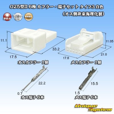 画像1: 東海理化 025型II 非防水 6極 カプラー・端子セット タイプ3  (オス側非東海理化製/メスカプラー白色)