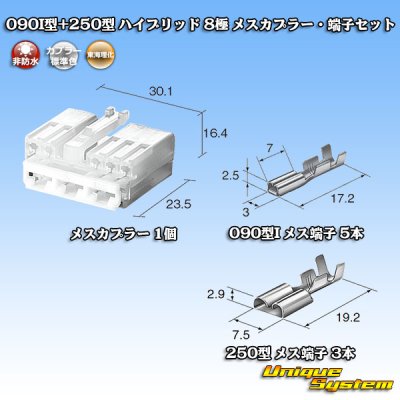画像6: 東海理化 090I型+250型 ハイブリッド 非防水 8極 メスカプラー・端子セット (090型I 5極+250型 3極)