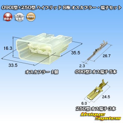 画像1: 東海理化 090I型+250型 ハイブリッド 非防水 8極 オスカプラー・端子セット