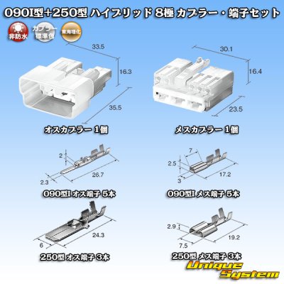 画像9: 東海理化 090I型+250型 ハイブリッド 非防水 8極 カプラー・端子セット (090型I 5極+250型 3極)