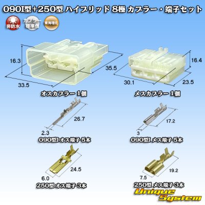 画像1: 東海理化 090I型+250型 ハイブリッド 非防水 8極 カプラー・端子セット