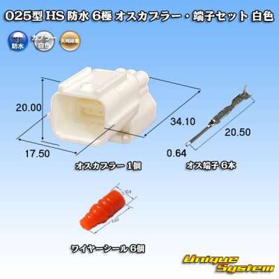 画像1: 矢崎総業 025型 HS 防水 6極 オスカプラー・端子セット 白色