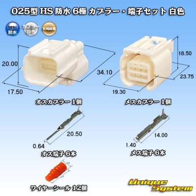 画像1: 矢崎総業 025型 HS 防水 6極 カプラー・端子セット 白色