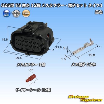 画像1: 住友電装 025型 TS 防水 12極 メスカプラー・端子セット タイプ1 黒色