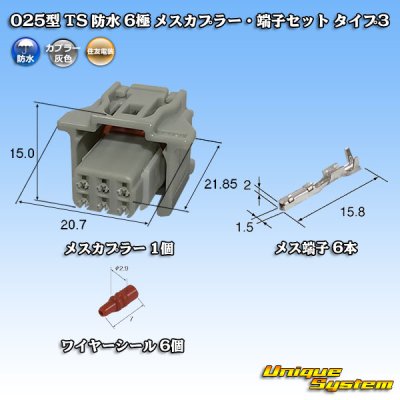 画像1: 住友電装 025型 TS 防水 6極 メスカプラー・端子セット タイプ3 灰色