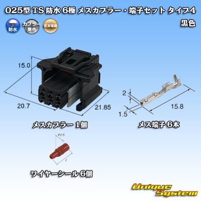 画像1: 住友電装 025型 TS 防水 6極 メスカプラー・端子セット タイプ4 黒色