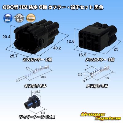 画像1: 住友電装 090型 HM 防水 6極 カプラー・端子セット 黒色